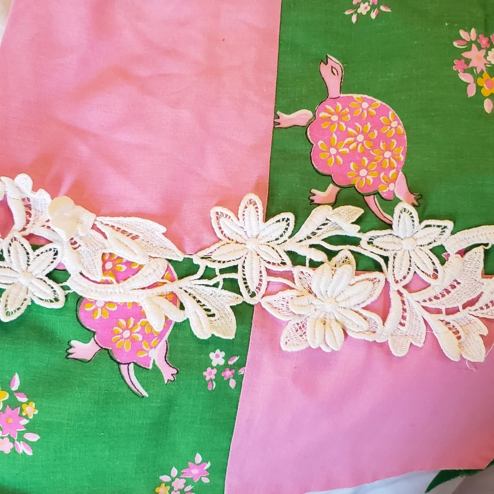 Floral Pink and Green Apron. Handmade vintage antique waist‎ apron. Pink green